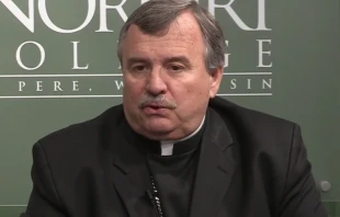 Bishop John R. Manz, pictured in 2012. Screenshot from YouTube channel of St. Norbert College.